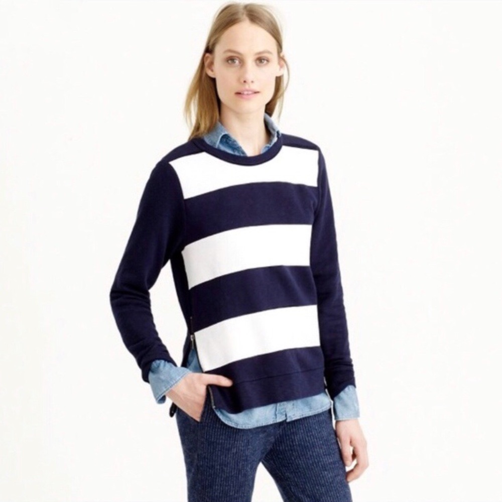 J. Crew Navy & Cream Striped Pullover Sweater